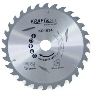 Tarcza do drewna - 250mm x 32mm - 30 zębów - Pierścienie redukcyjne (20-32mm) - KD1034