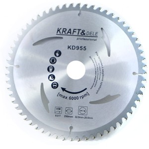 Tarcza do drewna - 250mm x 32mm - 60 zębów - Pierścienie redukcyjne (20-32mm) - KD955